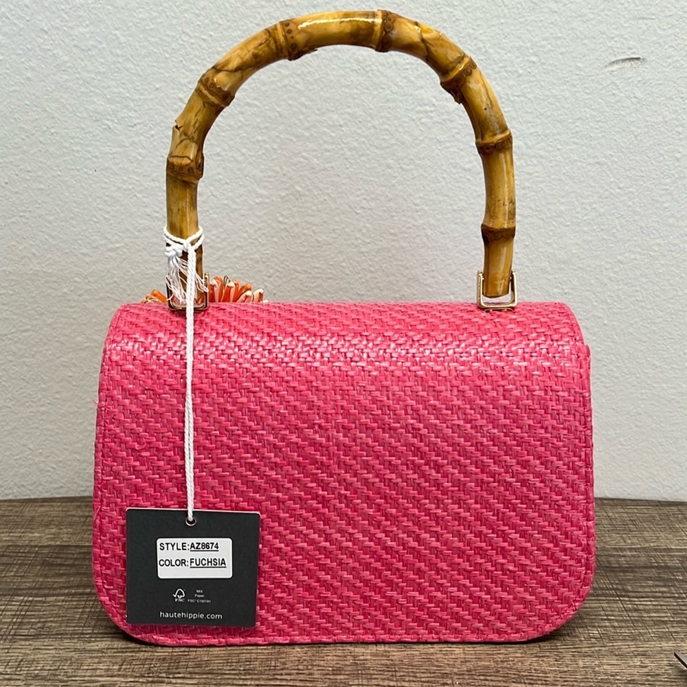 Haute Hippie | Pink Mini Bag w/ Bamboo Handle & Crossbody Chain - Picture 6 of 15